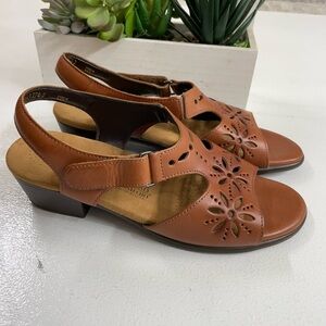 SAS Brown Leather Sandals with Floral Cutouts